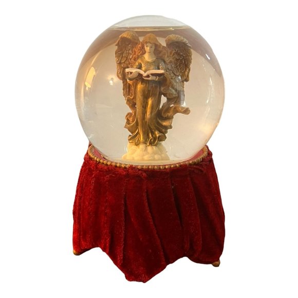 Angel With Songbook Snow Globe Gold Colored Covered Base Music Box - Picture 1 of 7